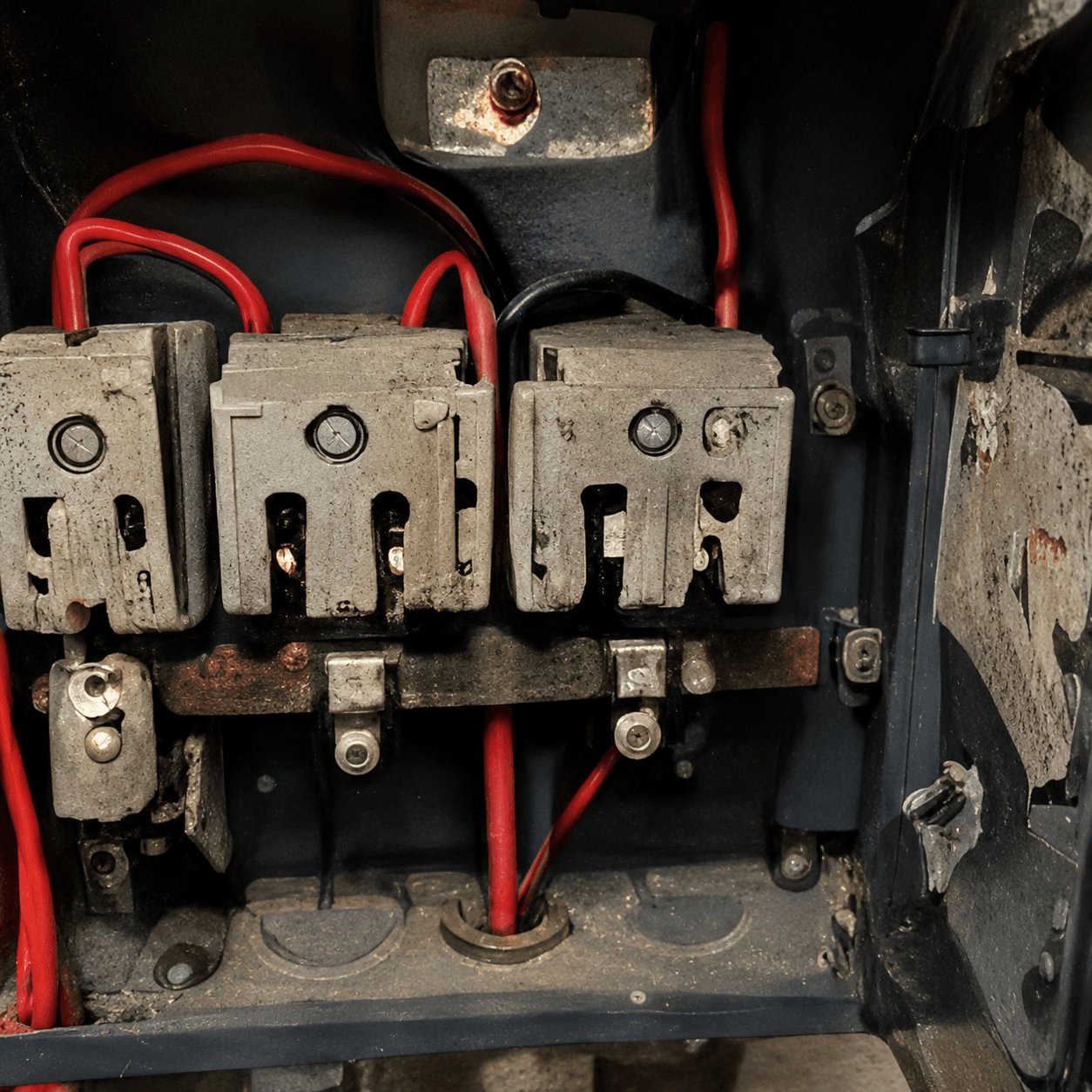 Deteriorated fuse carriers inside commercial electrical equipment
