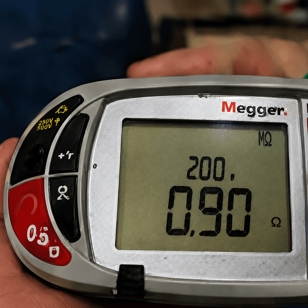 Electrical test equipment showing an insulation resistance failure