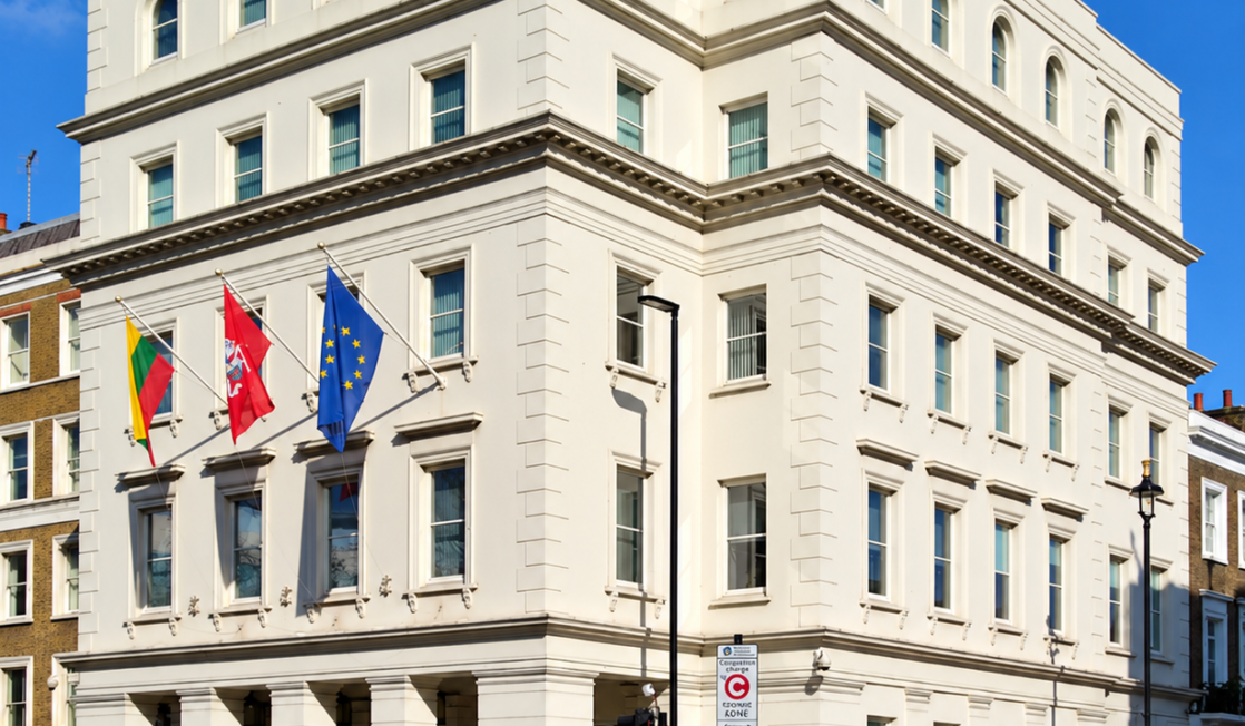 Exterior of Lithuania House, Embassy of the Republic of Lithuania, in Pimlico, London